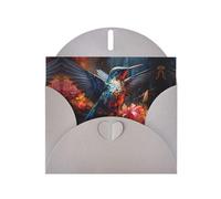 Tarjeta navideña de papel nacarado gris con estampado de colibrí con sobre. Adecuado para deseos de cumpleaños, bodas, felicitaciones y condolencias.