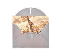 Tarjeta navideña de papel nacarado gris con estampado de jirafa para madre e hijo con sobre. Adecuado para deseos de cumpleaños, bodas, felicitaciones y condolencias.