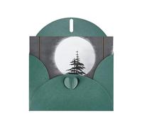 Tarjeta navideña de papel nacarado verde oscuro con estampado de árbol de luna y pino, con sobre, adecuada para deseos de cumpleaños, bodas, felicitaciones y condolencias.