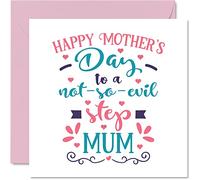 Tarjeta para el día de la madre con texto en inglés «Not So Evil» («Not So Evil») - Divertida tarjeta de cumpleaños para el día de la madre de hijastro e hija, tarjetas de felicitación de cumpleaños