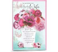 Tarjeta para el día de la madre para esposa, 23 x 15 cm, con texto en inglés "On Mother's Day For My Lovely Wife Thank You Will Never Be Enough Beautiful Flowers"