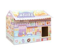 Tarjeta para rascar de casa para Gatos, rascadores corrugados de Gran Espacio, Divertido y Encantador, Caja Cueva para Gatos (Diseño de té con Leche)