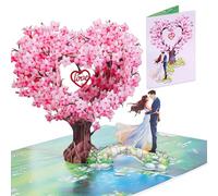 Tarjeta Pop-Up 3D Árbol del Amor con Cerezo Sakura, Tarjeta de Felicitación Boda 3D Invitaciones Rosa Sakura Romántica, Incluye Sobre y Tarjeta en Blanco para Mensajes Personalizados, Regalo Romántico