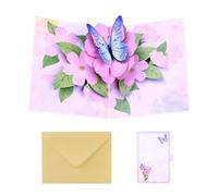 Tarjeta postal emergente de mariposa y flor hecha a mano con sobre para cumpleaños, aniversario, profesor, cumpleaños único