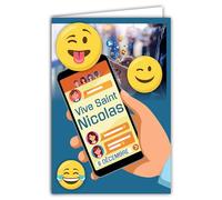 Tarjeta que se abre Vive Saint Nicolás Feliz Fiesta 6 de diciembre Smileys Emoticones Smartphone Chat Online Redes Sociales Niño Niño Adolescente Amigo Novio - Con Sobre Blanco Formato 12 x 17,5 cm