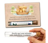 Tarjeta regalo bautizo madera - Detalle original con tubo para dinero, vale o mensaje - regalo bautizo niña, bautizo niño - Recuerdo emotivo para padrinos, madrina o invitados
