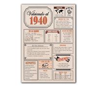 Tarjeta Regalo Cumpleaños 1940 / Felicitación Aniversario / Póster Vintage Año de Nacimiento 1940 / Cartel Decoración Fiesta Época / Celebración Hombre o Mujer / Regalo Original y Especial