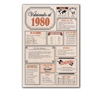 Tarjeta Regalo Cumpleaños 1980 / Felicitación Aniversario / Póster Vintage Año de Nacimiento 1980 / Cartel Decoración Fiesta Época / Celebración Hombre o Mujer / Regalo Original y Especial