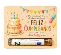 tarjeta regalo cumpleaños con tubo para dinero y vales, tarjeta cumpleaños colorida con pastel y globos, felicitación creativa para billetes, entradas, fiesta, fiesta, familiar o sorpresa mujer hombre