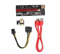 Tarjeta riser PCIe de 1x a 16x, cable de extensión para GPU con 4 capacitores sólidos y alimentación de 6 pines, cable de datos USB 3.0 con hebilla fija para rig de minería y (Estilo de línea roja)
