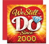 Tarjeta romántica de 26 aniversario, con texto en inglés «We Still Do Since 2000», diseño de corazón rojo y dorado con diseño de diamante, celebra el amor duradero con estilo, cuadrado de 145 mm