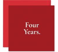 Tarjeta romántica de 4º aniversario, con texto en inglés "To Four Brilliant Years Together", con texto en blanco intenso, cuadrada de 145 mm, sobre incluido