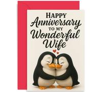 Tarjeta romántica de aniversario para esposa, regalo de feliz aniversario a mi maravillosa esposa, elegante diseño de pingüino, para hermano, hijo, sobrino, papá, interior en blanco con sobre