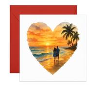 Tarjeta romántica para él o ella, pareja en la playa, puesta de sol, saludos para esposa, marido, novia, novio, bebé, querido, prometido, aniversario, San Valentín o tarjeta de amor, viene con