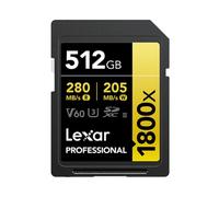 Tarjeta SD Lexar Professional 1800x 512GB UHS-II V60 280MB/s Negra Resistente
