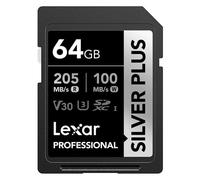 Tarjeta SD Lexar Professional Silver Plus 64 GB UHS-I V30 205 MB/s resistente