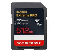 SANDISK Extreme Pro Tarjeta SD UHS-I de 512 GB (hasta 250 MB/s de Velocidad de Lectura y 170 MB/s de Escritura, vídeos en 4K UHD, U3, V30) Memory Zone App