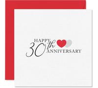 Tarjeta sentimental de 30 aniversario - Treinta años de amor - Diseño de corazones rojos y grises para un 30 aniversario - Tacto moderno y sincero - Cuadrado de 145 mm, sobre incluido
