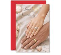 Tarjeta sentimental de 35 aniversario - Celebrando 35 años maravillosos juntos - Elegante diseño de anillos de boda y manos - Un guiño sincero al amor duradero - A5, sobre incluido