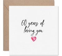 Tarjeta sentimental de 60 aniversario - Celebrating 60 Years of Loving You - Elegante diseño de corazón rosa en blanco nítido - cuadrado de 145 mm, sobre incluido