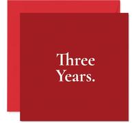 Tarjeta sentimental de tercer aniversario, tres años juntos, innumerables recuerdos, tarjeta tipográfica minimalista roja y blanca, cuadrada de 145 mm, sobre incluido