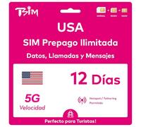 Tarjeta SIM de EE. UU. 12 días. Red T-Mobile con Datos ilimitados de Alta Velocidad en 5G/4G/LTE | Llamadas Locales y Mensajes ilimitados en EE. UU. (Incluido Hawái). ¡Tarjeta SIM 5G!