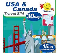 Tarjeta SIM Happy 5G USA and Canada 30 Days Unlimited Data Travel (excluye Alaska y Guam) | 15 GB de datos de alta velocidad 5G y luego 128 kbps | Fácil activación | Sin necesidad de registro