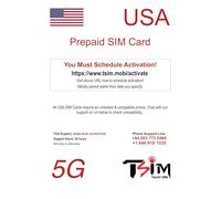 Tarjeta SIM prepagada de EE. UU. Llamadas entrantes y salientes ilimitadas/Texto | 5G. Punto de Acceso/conexión/Uso compartido de Internet Permitido. (12 GB x 1 Mes)