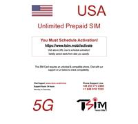 Tarjeta SIM prepagada de EE. UU. Llamadas/mensajes de texto entrantes y salientes ilimitados | Admite datos 5G de ultra alta velocidad. Punto de acceso/anclaje/uso compartido por Internet. (1 GB x 2