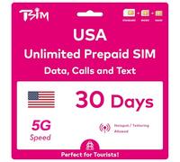 Tarjeta SIM prepagada de EE. UU. | Llamadas/mensajes de texto ilimitados, datos 5G ultra rápidos. Punto de acceso/compartido.