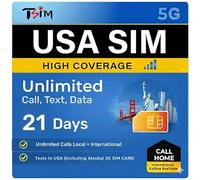 Tarjeta SIM USA 21 días con Call Home | Alta Cobertura de Red | Datos ilimitados en la Red | Llamadas/SMS Locales + internacionales ilimitados en EE. UU. (Incluido Alaska) | Tarjeta SIM 5G
