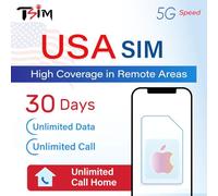 Tarjeta SIM USA para Turistas - Datos 5G Ilimitados + Llamadas y SMS Ilimitados | Alta Cobertura en Zonas Remotas | Plan de 30 Días | Número de EE. UU. y 10 GB de Hotspot | Diseñada para iPhone