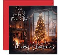 Tarjeta tradicional de feliz Navidad para mamá y papá - Feliz Navidad para mamá y papá - Tarjeta de Navidad de hijo, hija, niño, 145 mm x 145 mm, tarjetas de felicitación de temporada individuales de