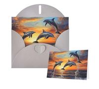 Tarjetas con sobres, diseño de delfines al atardecer, tarjetas en blanco para todas las ocasiones, tarjeta de condolencias en blanco, tarjeta de agradecimiento para invitaciones de boda, fiesta de