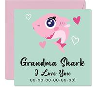 Tarjetas cumpleaños para abuela - Grandma Shark - Tarjeta día la madre la abuela nieto, feliz cumpleaños abuela bebé pequeño, 145 mm x 145 mm tarjetas felicitación divertidas para abuela temporada