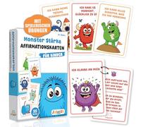 Tarjetas de afirmación para niños de Monster - 55 tarjetas de estima y motivación para la escuela y la vida cotidiana - Pensamientos positivos y tarjetas de atención plena - Afirmaciones fuertes
