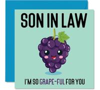 Tarjetas de agradecimiento para yerno - Grape-Ful - Divertida tarjeta de feliz cumpleaños para yerno de mamá suegro, regalos de cumpleaños para hijo, tarjetas de felicitación de broma de 145 mm x 145