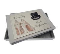 Tarjetas de algodón blanco Hijo e Hija-in-Law Day Wedding Tiny Album (sombrero de copa/Zapatos)