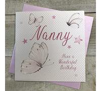 Tarjetas de algodón blanco PD99 "Nanny Have A Wonderful Birthday" hechas a mano tarjeta de cumpleaños