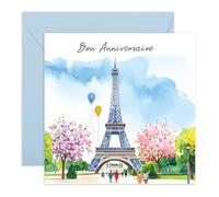 Tarjetas de aniversario para hombres y mujeres - Bon Anniversaire Torre Eiffel - Regalos inspirados en Francia para esposa, marido, novia, novio, pareja, prometido, querido - Paris Love - Viene con