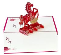 Tarjetas de Año Nuevo Chino, 2026 Caballo Decoraciones de Año Nuevo Lunar Lámina Dorada Fortuna y Suerte Tarjetas de Felicitación en Blanco 3D para Mujeres, Hombres, Niños, 6x8in, Décoration de jardi