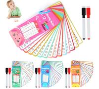 Tarjetas de aprendizaje de matemáticas de 4 libros, juego de aprendizaje 1x1, tarjetas educativas para niños con 8 bolígrafos borrables y 4 anillos para aprender suma, resta, multiplicación y división