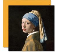 Tarjetas de arte clásicas para mujeres y hombres, niña de Johannes Vermeer con pendiente de perla, famosa tarjeta de cumpleaños para mamá, papá, niñera, abuelo, 145 mm x 145 mm, pintura clásica