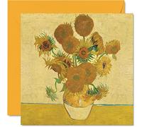 Tarjetas de arte clásico de Van Gogh para mujeres y hombres, girasoles, famosa tarjeta de cumpleaños abstracta para mamá, papá, tía, tío, abuelo, niñera, 145 mm x 145 mm, obras de arte clásicas,