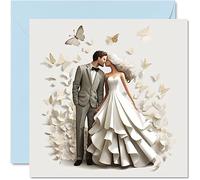 Tarjetas de boda para parejas, mariposas, regalos de compromiso, tarjeta de felicitaciones bien hechas, tarjetas de felicitación de matrimonio de 145 mm para parejas, prometida, prometida (no 3D ni