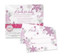 Tarjetas de copo de nieve rosa y plateado "Trae un libro" para baby showers, 20 pulgadas x 4 pulgadas tarjetas de inserción de doble cara por AmandaCreation, invita a los invitados a llevar un libro para la nueva llegada.