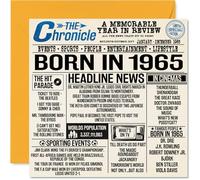 Tarjetas de cumpleaños 59 para hombres y mujeres, periódico nacido en 1965, tarjeta de feliz cumpleaños 59 para mamá, papá, tío, tía, vintage, retro, Back In 1965, 145 mm x 145 mm, cincuenta y nueve