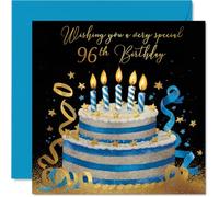 Tarjetas de cumpleaños 96 para mujeres y hombres, diseño de tarta dorada y plateada, 145 mm