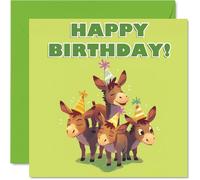 Tarjetas de cumpleaños de burro para ella, pirámide de animales de fiesta, tarjeta de feliz cumpleaños para mamá, papá, hermano, hermana, tía, tío, primo, amigo, familia, colega, 145 mm x 145 mm