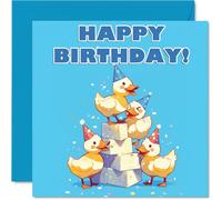 Tarjetas de cumpleaños de pato para ella, pirámide de animales de fiesta, tarjeta de feliz cumpleaños para mamá, papá, hermano, hermana, tía, tío, primo, amigo, familia, colega, 145 mm x 145 mm